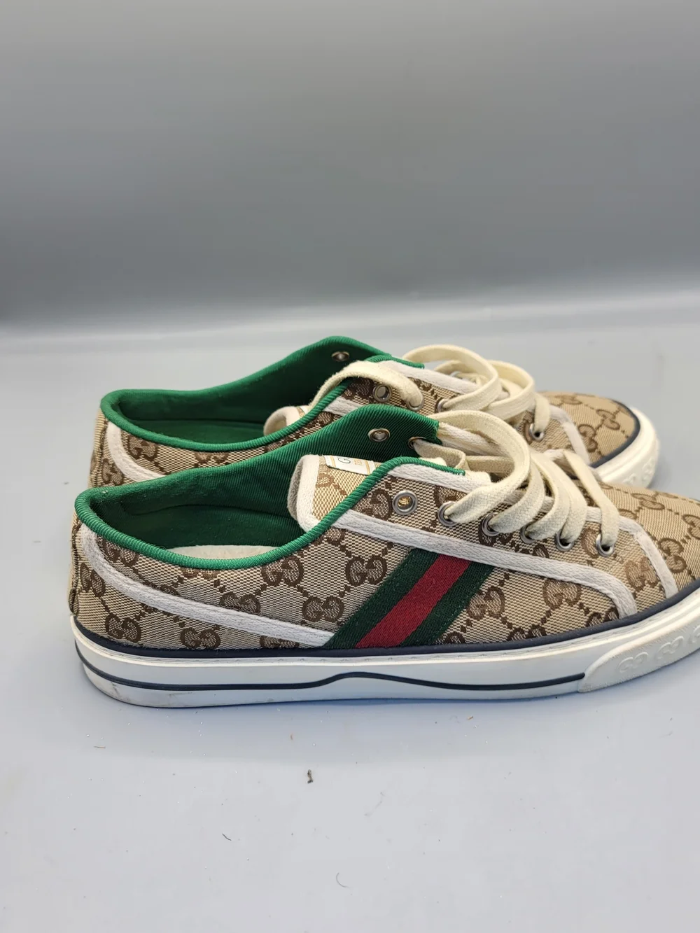 Gucci Tennis 1977 Web GG Monogram Mens Beige White Sneakers